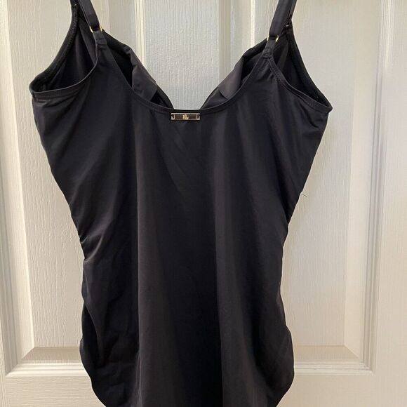 Lauren Ralph Lauren Black Ruffle One-Piece Swimsuit Beach Club Solids Size 14 - Picture 11 of 13